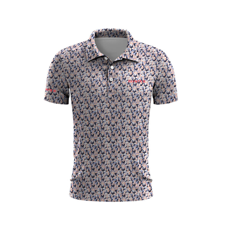 Men's Golf Clothing Three Color Striped Print Men's Summer Golf T-Shirt Top Quick Drying Golf Club Button T-Shirt Polo Shirt
