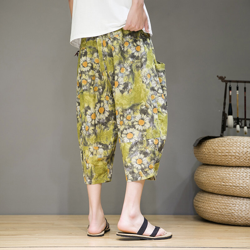 日本の着物 伝統的なショートパンツ メンズ アジア服 海水浴 パンツ カジュアル ルーズ メンズ 浴衣 リネン ワイドパンツ