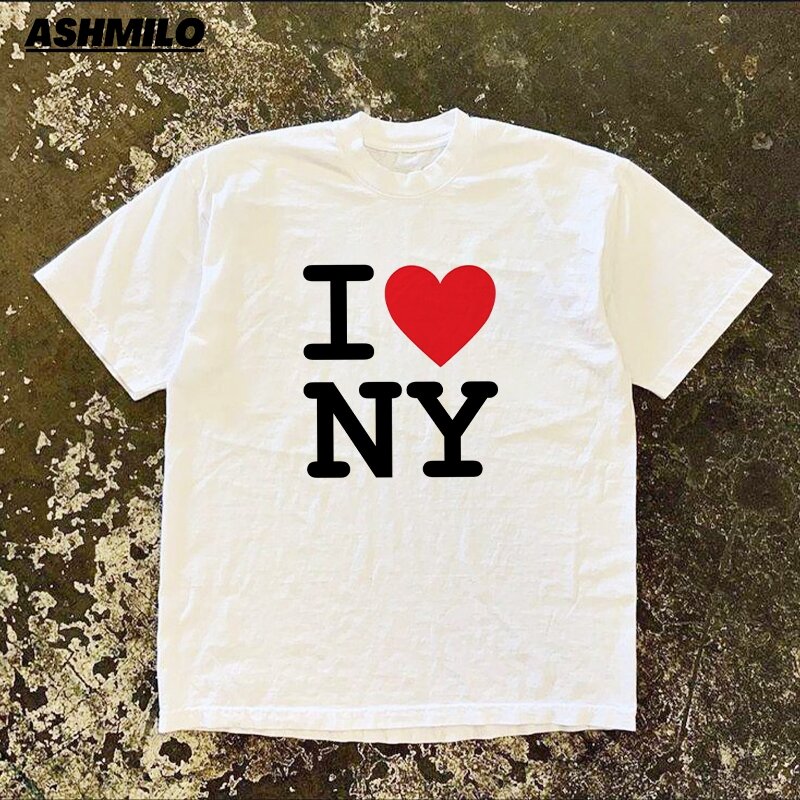 I LOVE NY kaus bercetak huruf wanita, atasan lengan pendek kasual y2k pakaian jalanan Hip hop musim panas untuk perempuan