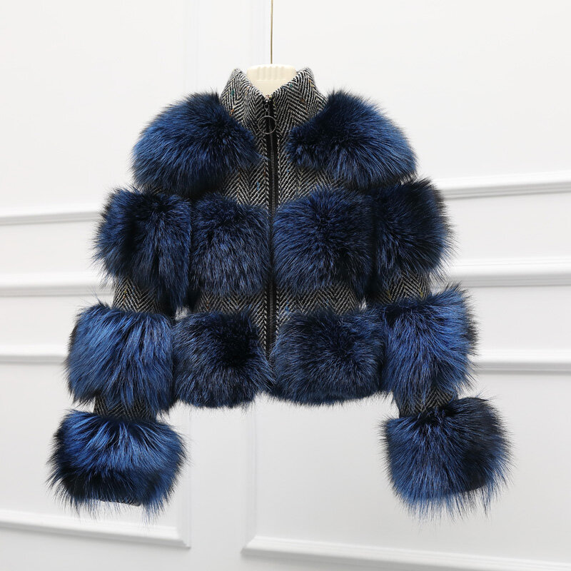 Abrigo de lana de piel de mapache Natural 2023 para mujer, Parka de invierno, abrigo de piel Real, chaqueta Bomber, abrigos gruesos y cálidos, ropa de calle de moda