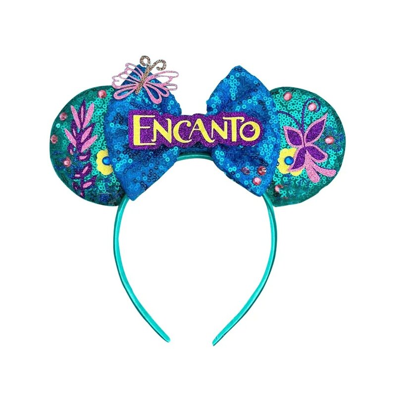 Diadema con orejas de Disney para niña, diadema con lentejuelas, castillo, fuegos artificiales, Cosplay, Encanto, Mickey Mouse, tocado de fiesta, accesorio para el cabello