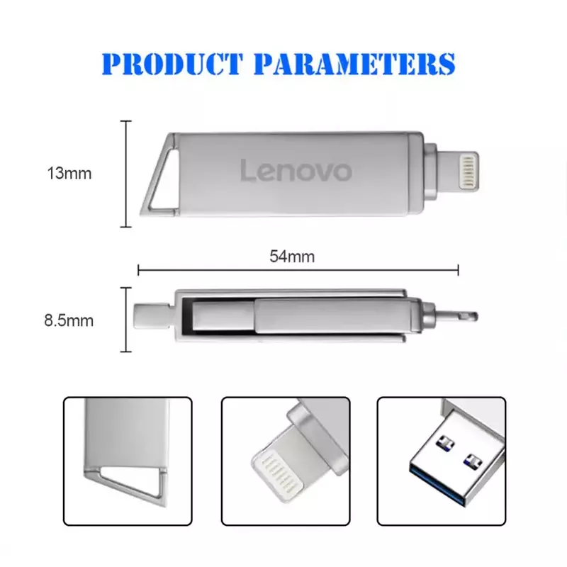Lenovo-2TB Pen Drive USB, Pen Drive Lightning, OTG Pendrive, Memory Stick para PS4, iPhone, iPad, Android, 256GB, 128GB, 1TB