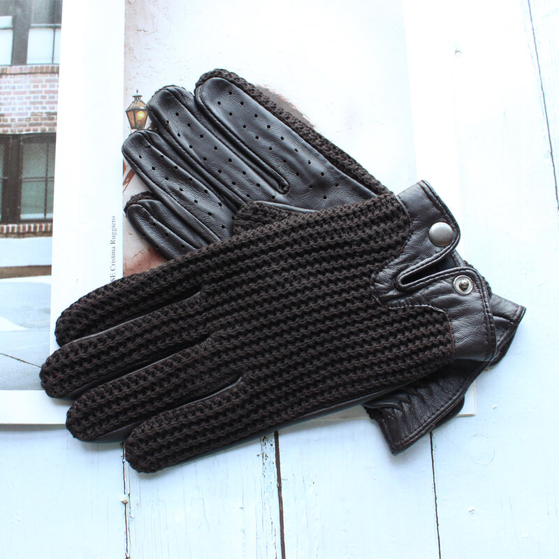 Мужские кожаные Нескользящие перчатки для вождения, трикотажные мотоциклетные перчатки из овчины для сенсорных экранов
