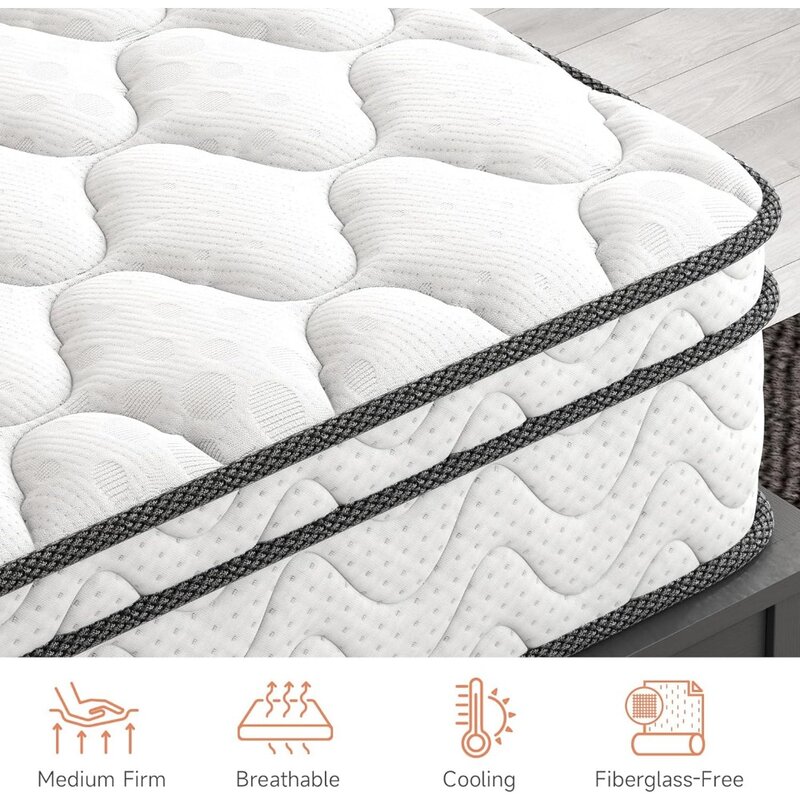 Full Size Mattress, 10 Inch Hybrid Full Mattress in a Box, Double Mattress with Memory Foam and Pocket Spring