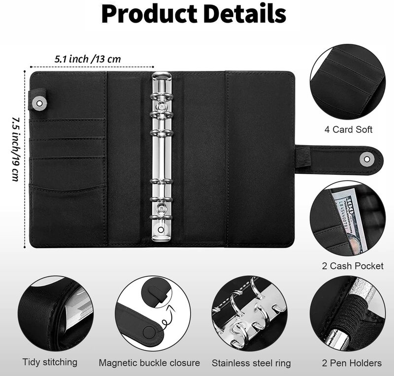 A6 PU Leather Budget Binder Notebook buste per contanti Set di portafogli con tasche per raccoglitore con cerniera per risparmiare denaro organizzatore di banconote