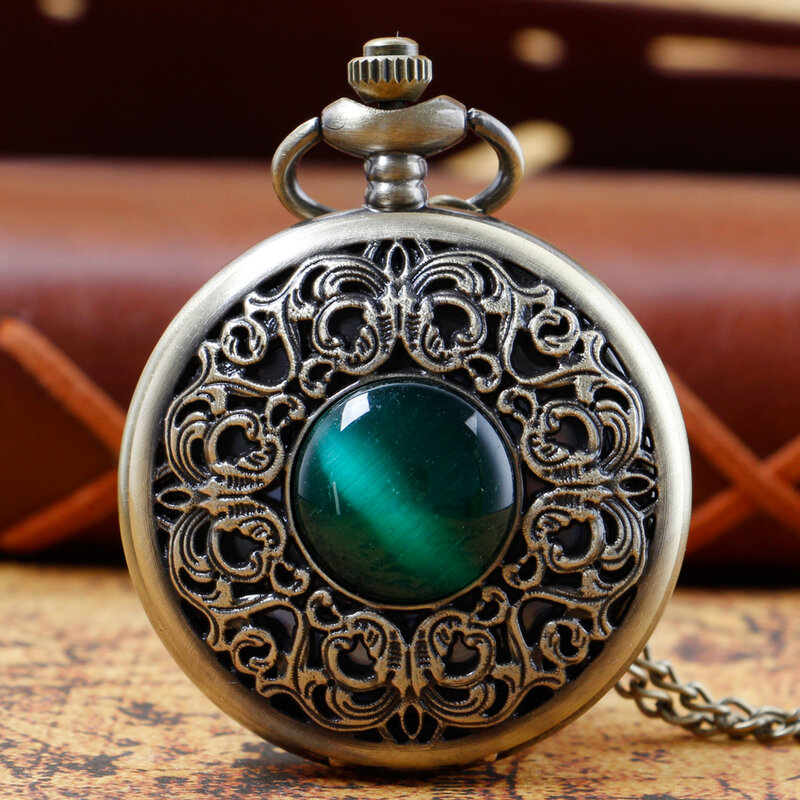 المرأة أنيقة خمر كوارتز الجيب ساعات الزمرد تصميم قلادة مجوهرات اكسسوارات مع سلسلة هدايا للنساء