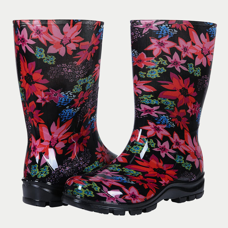Kidmi Summer Women's Rain Boots Fashion Women Waterproof Boots Outdoor Work Anti-Slip Home Boots Soft Comfortable Rubber Shoes
