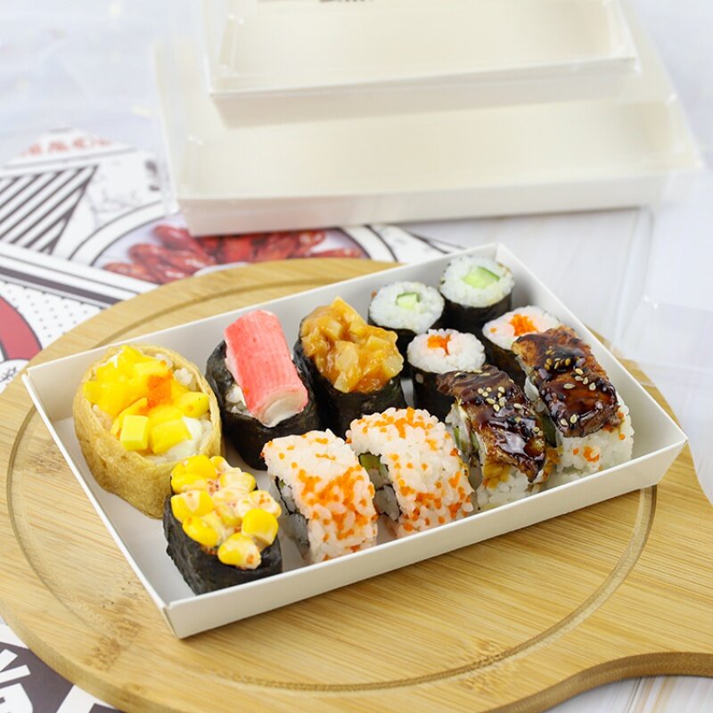 Caja de papel reciclable para llevar Sushi, contenedor con tapa para restaurante, producto personalizado