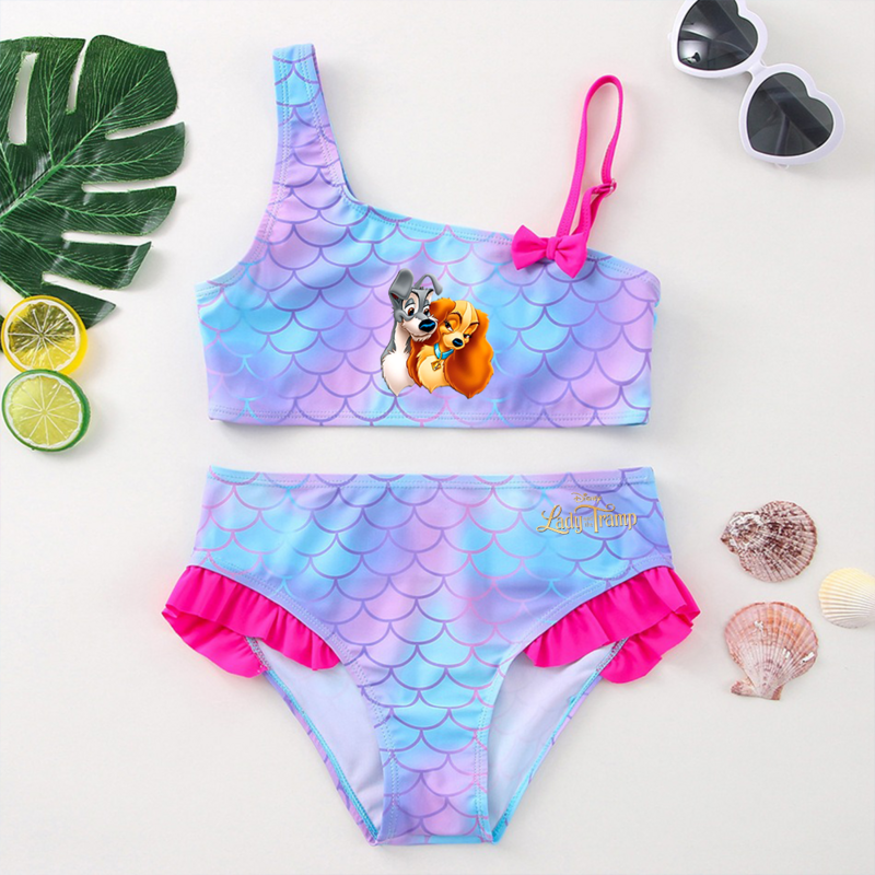 Lady and the Tramp Girls Swimsuit One-Piece Bathing Suits Children's Dresses Summer Swimwear Beach Suit Kids Wear Mermaid Fish