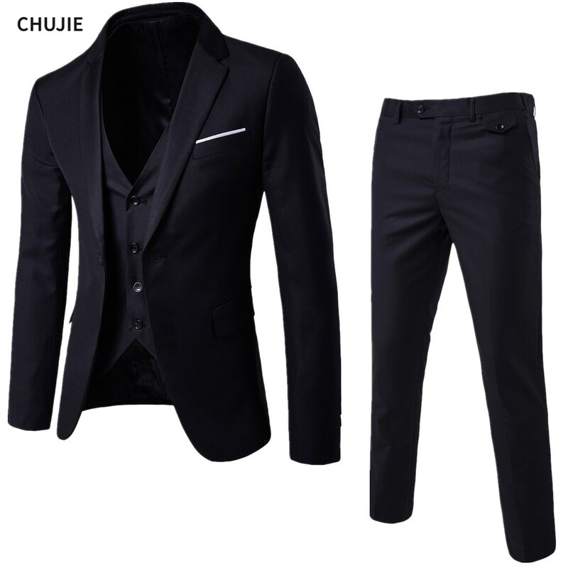 Мужской Комплект из трех предметов, элегантный деловой пиджак и брюки