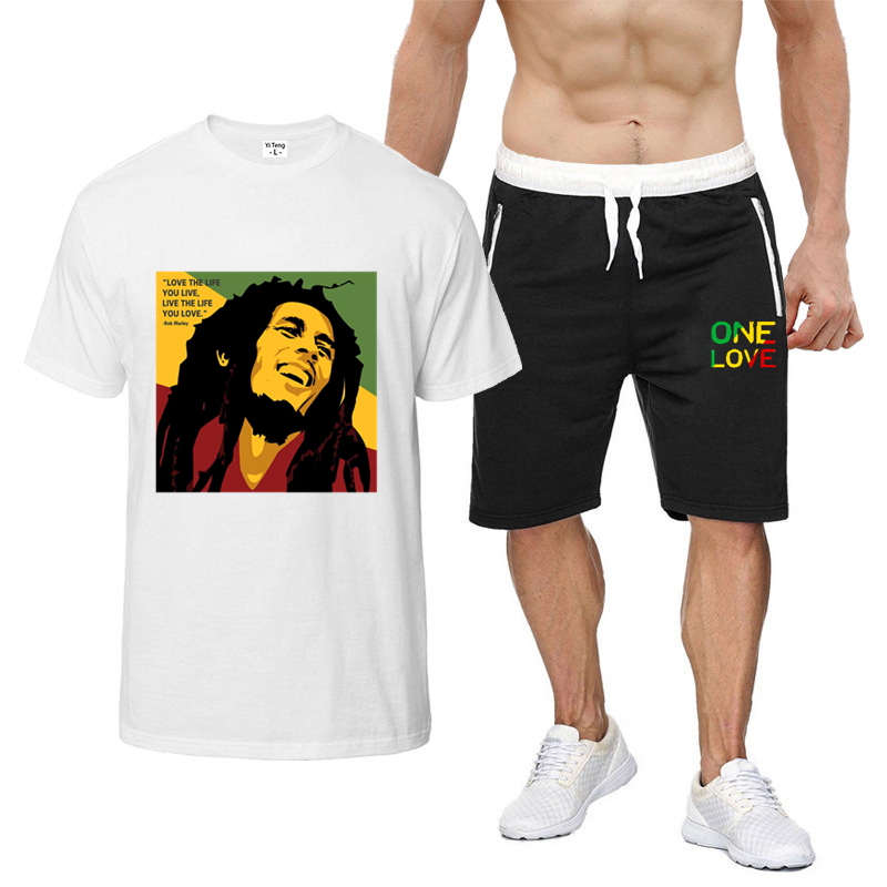 Senhoras/camiseta masculina bob marley legend reggae um amor impresso moletom verão nova moda manga curta + shorts terno roupas