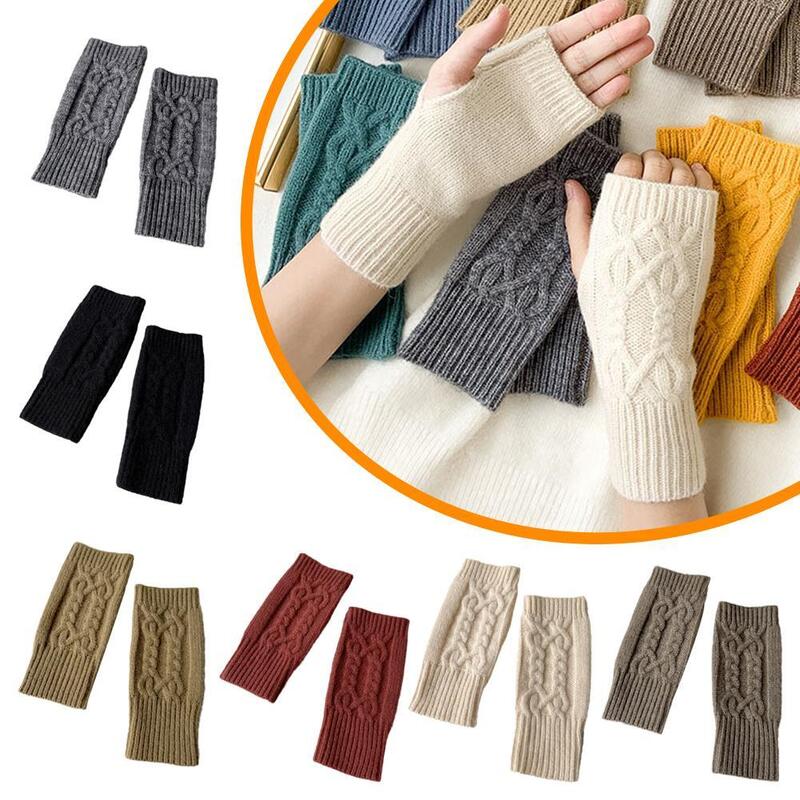 Женские трикотажные перчатки без пальцев, зимние теплые трикотажные перчатки-гетры