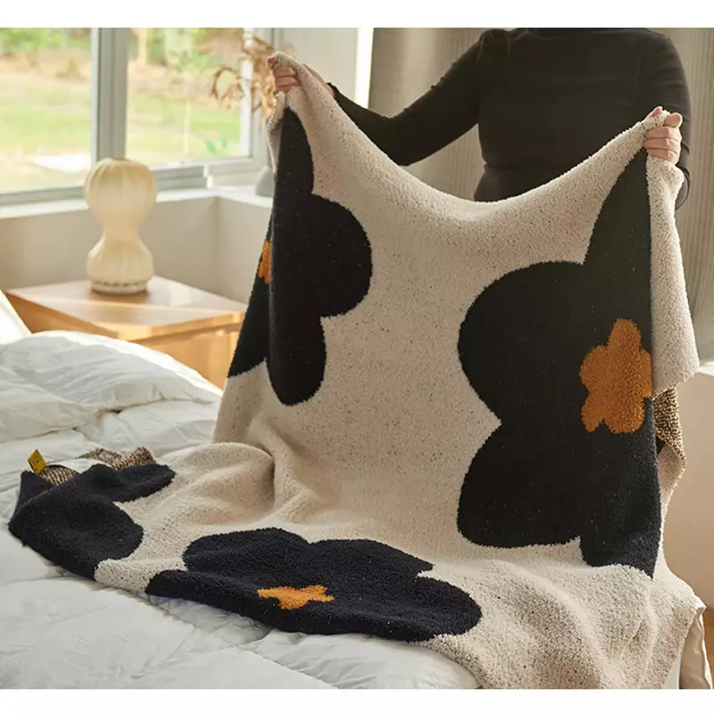 Корейские милые одеяла, декоративный ковер, цветок, диван для спальни, для отдыха, офиса, одинарное искусственное одеяло