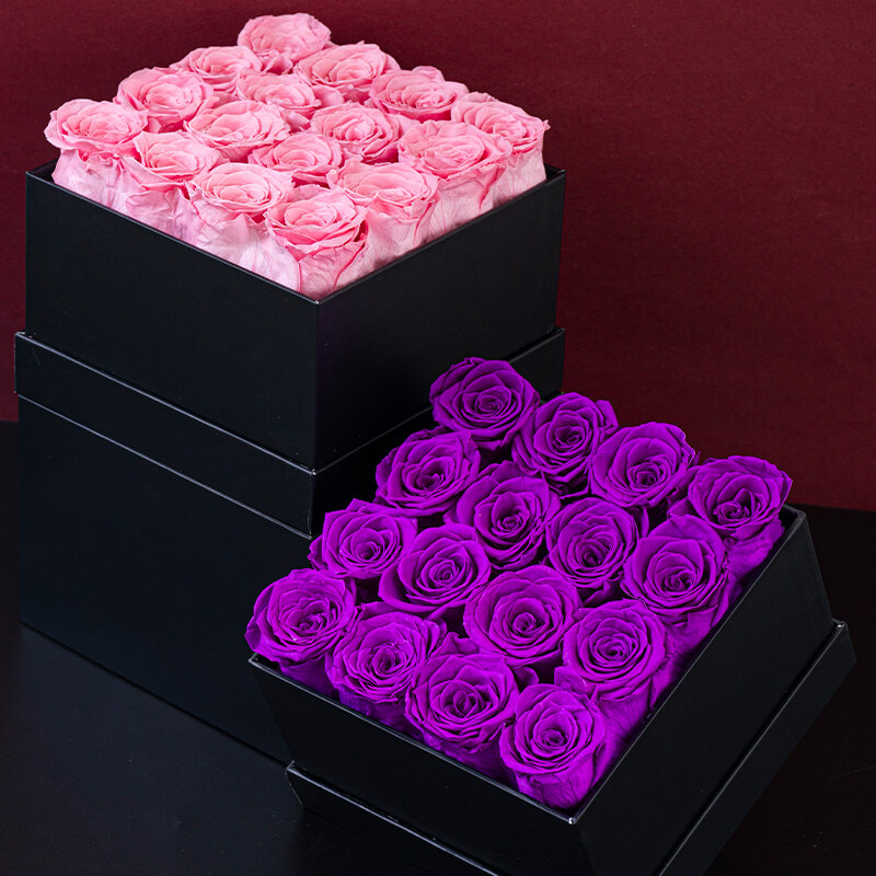 Caja de regalo cuadrada negra de nivel A de Rosa eterna con 16 piezas, Día de San Valentín, Navidad, regalo del Día de la madre, regalo de fiesta y vacaciones