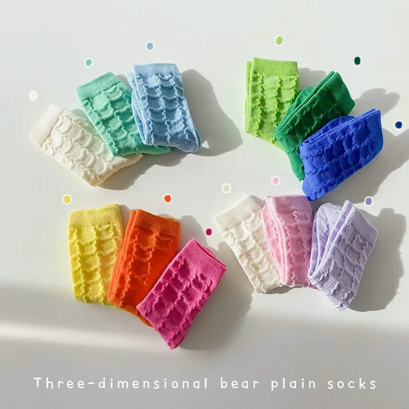 Calcetines hasta la pantorrilla de algodón para niñas, medias de oso sólido, Color caramelo, Primavera, 1 a 12 años