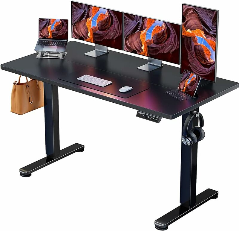 ErGear-escritorio de Pie ajustable en altura, computadora de memoria de pie para sentarse, oficina en casa, negro, 55x28 in
