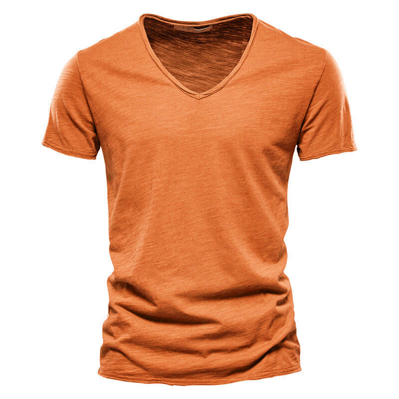 Zomer Nieuw 100% Katoenen Mannen T-Shirt V-Hals Mode Casual Slanke Pure Kleur T-Shirts Mannelijke Tops T-Shirt Met Korte Mouwen Voor Mannen