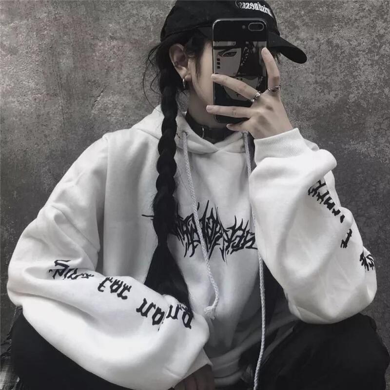 Sweat à capuche en tricot noir et blanc pour femmes, Streetwear ample, Sexy, imprimé, mode, pull Long, haut pour dames, Harajuku y2k