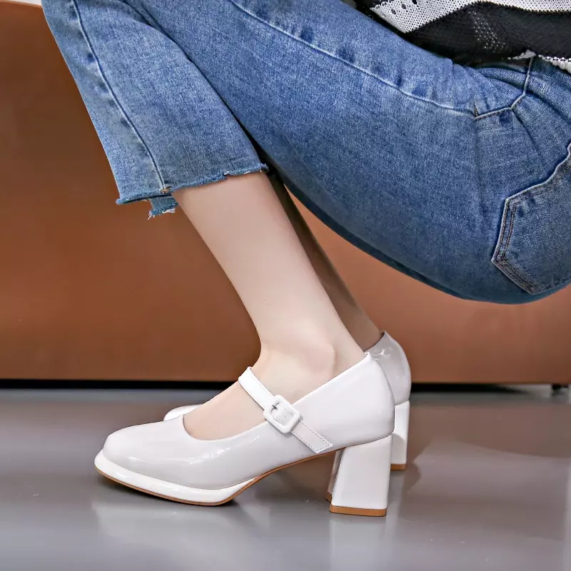 Zapatos de tacón grueso y alto de estilo francés para mujer, calzado individual de primavera y otoño, suelas suaves, pares de zapatos de falda 2024, 100