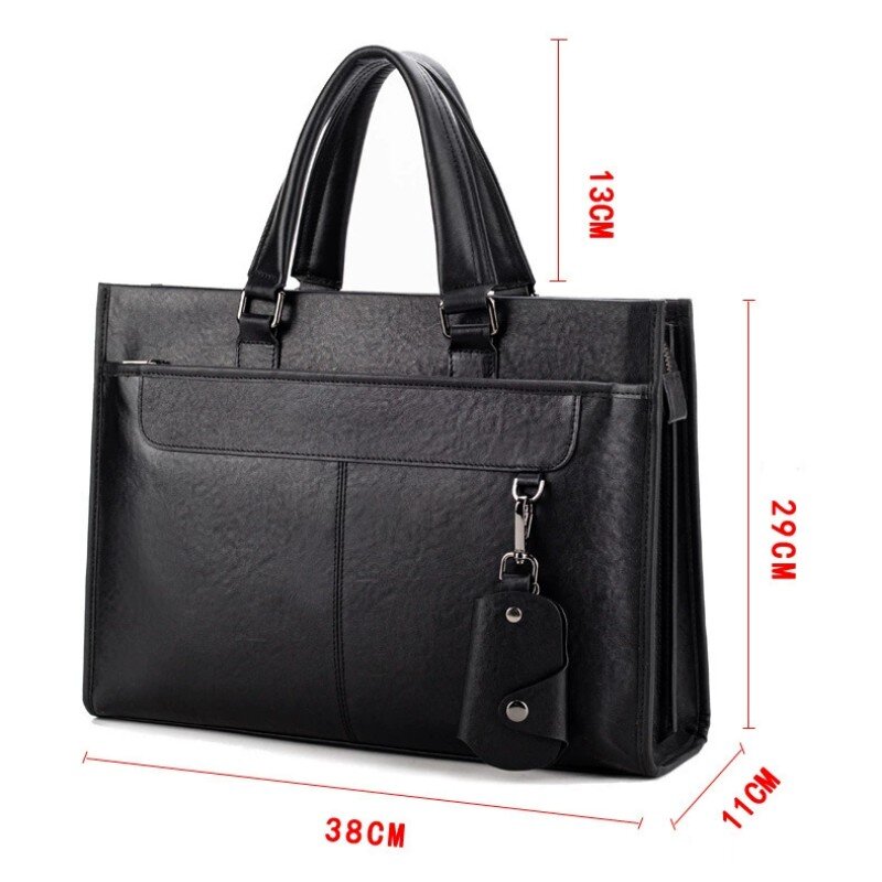 Кожаный мужской портфель, Вместительная деловая сумка для компьютера, мужская Сумка для документов, с подарком, сумка для ключей