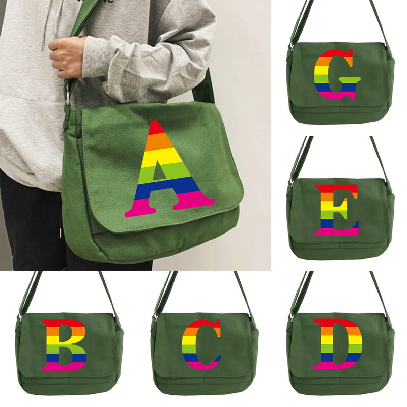 Bolsa de mensajero multifunción Simple para estudiantes universitarios, bolso de ocio reflectante portátil de un solo hombro con patrón de arcoíris