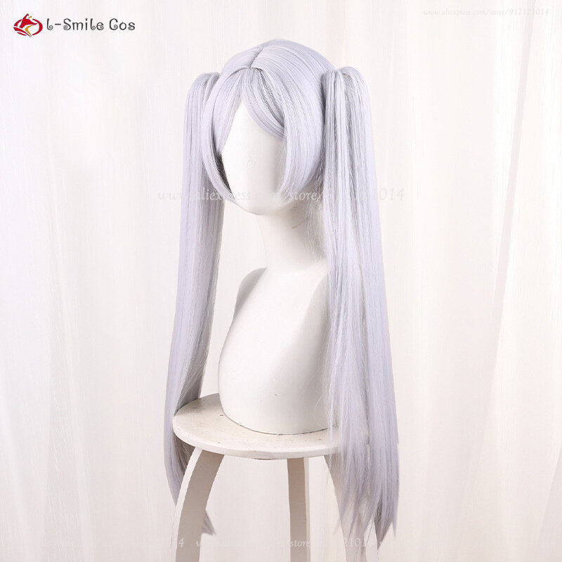 Peruca de cabelo sintético resistente ao calor para mulheres, cosplay anime frieren, cor prata e branco, 65cm