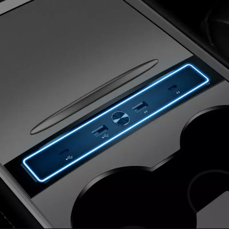 4 в 1 USB светодиодный концентратор центральная консоль адаптер usb-хаб док-станция кабель зарядное устройство сплиттер с питанием для Tesla модель 3/Y 2021-2022
