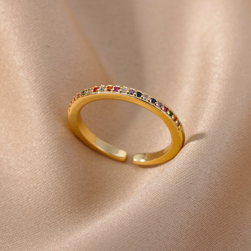 Женское кольцо из нержавеющей стали с фианитом, золотистое кольцо с разноцветным цирконием, свадебная бижутерия, подарок, 2023
