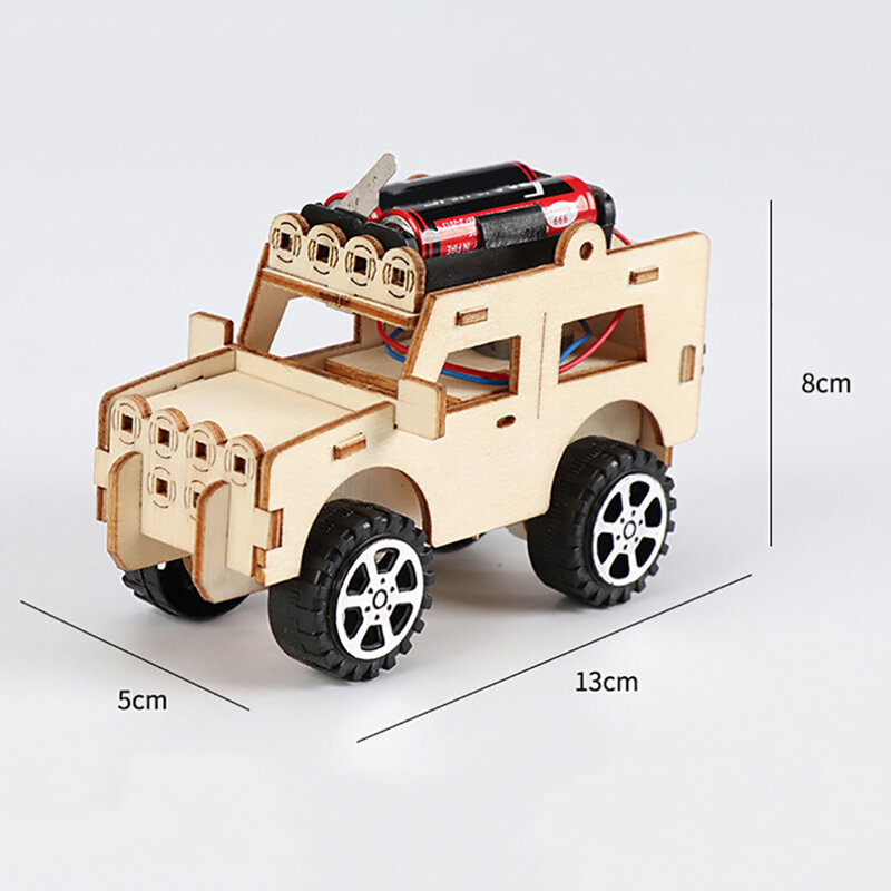 2023 Creatieve Technologie Gizmo Diy Elektrische Jeep Auto Kinderen Wetenschap Wetenschap Experiment Elektrische Auto Gemonteerd Houten Kit