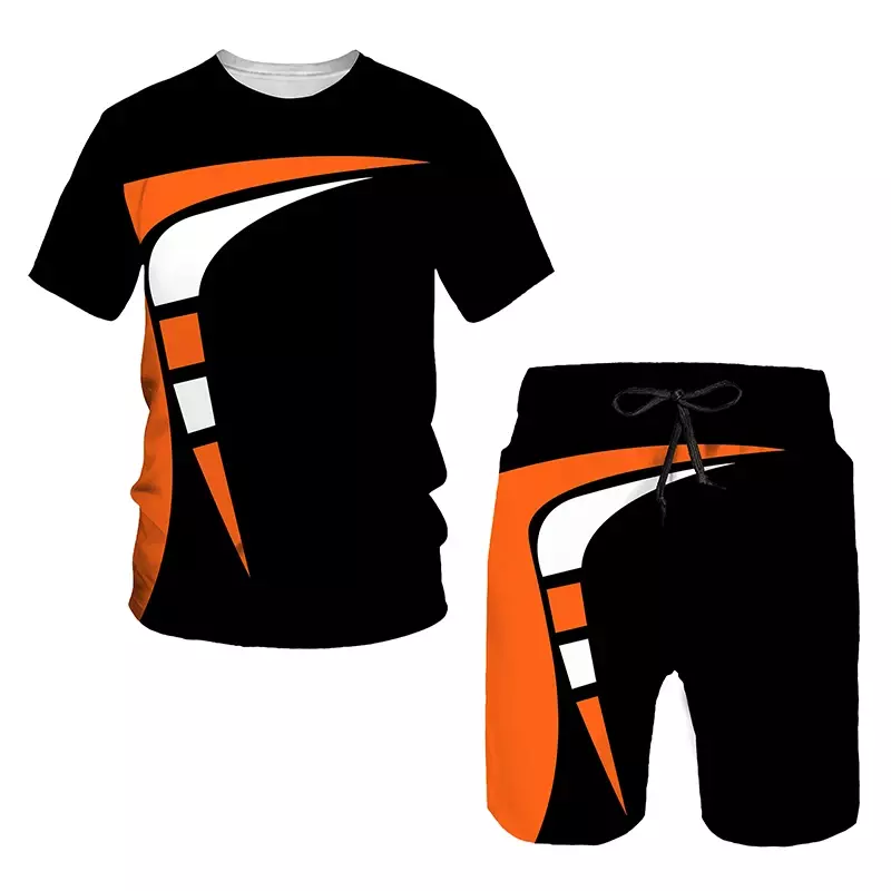 Костюм спортивный мужской оверсайз из 2 предметов, модная футболка с круглым вырезом и короткими рукавами в стиле Харадзюку, одежда для отдыха на открытом воздухе, лето