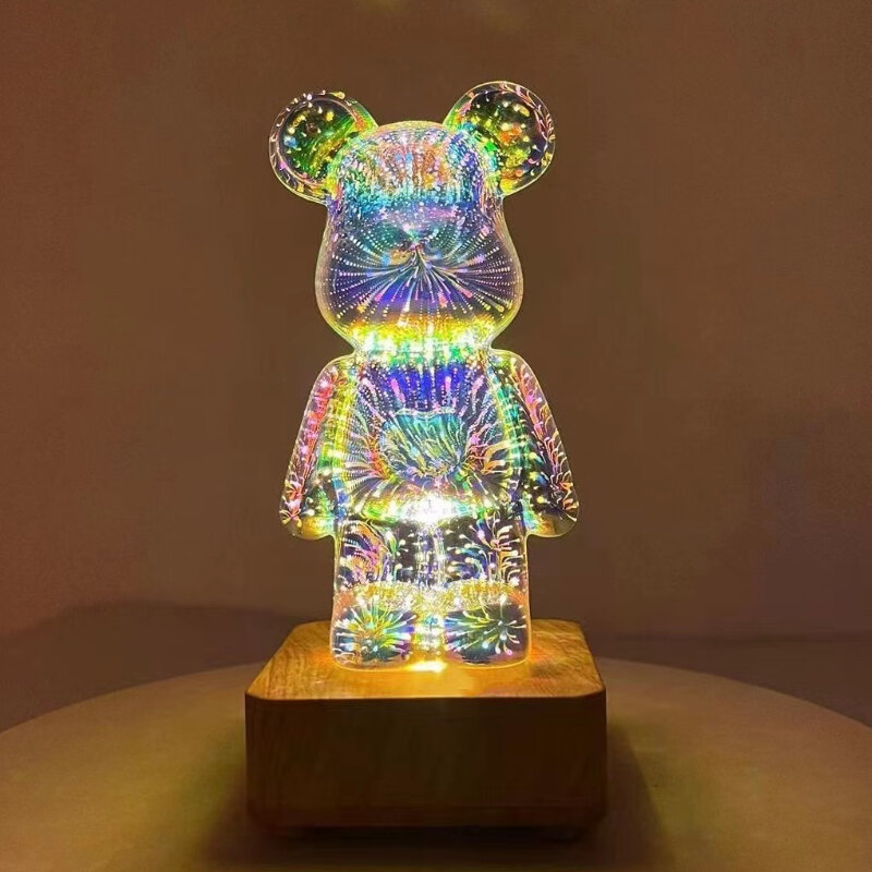 Lámpara de luz nocturna con diseño de oso de fuegos artificiales, iluminación Led de colores para Decoración de mesa, Bar y café, novedad