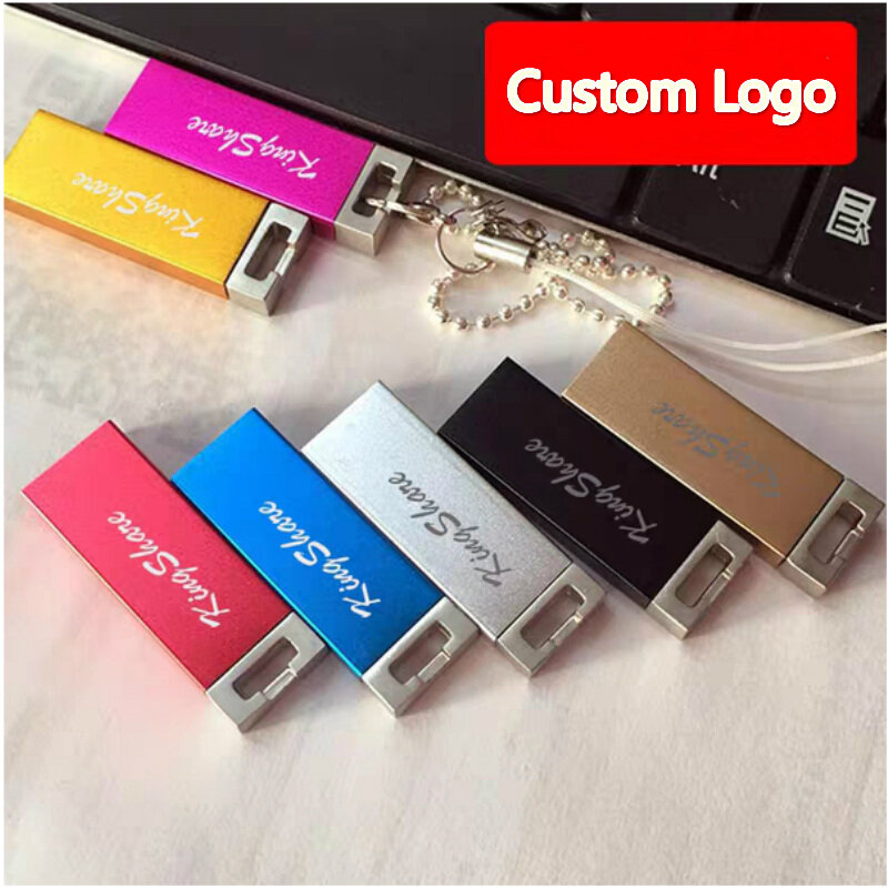 10 Cái/lốc Logo Tự Do Chụp Ảnh Kim Loại USB 2.0 Ổ Bút 32GB 64GB Nhiều Màu Sắc USB Pendrive Đèn LED 128MB 4GB 8GB 16GB 128GB