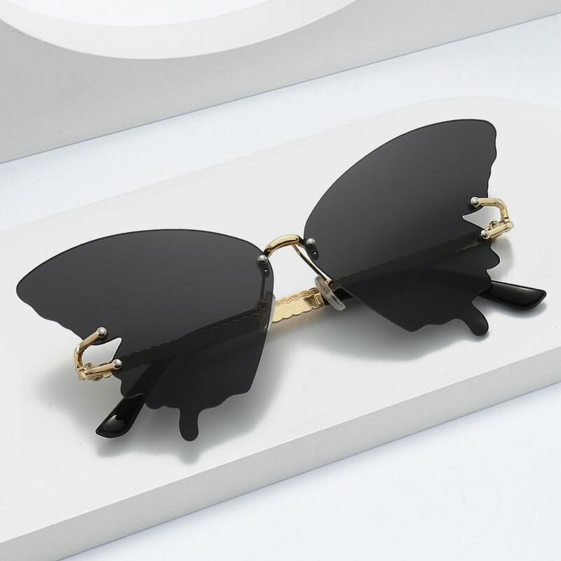 Metalen Frame Vlinder Zonnebril Vintage Randloze Uv400 Bescherming Dames Y 2K Eyewear Oversized Gradiënt Zonnebril Voor Vrouwen