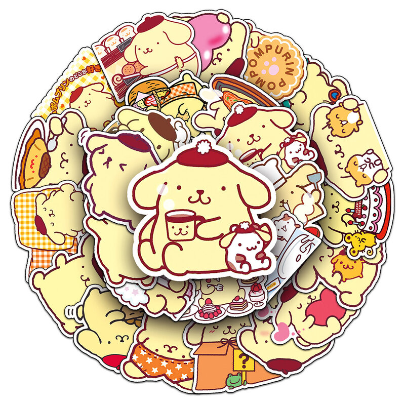 10/30/50 sztuk śmieszne pompon Purin naklejki Anime śliczne Sanrio seria Cartoon naklejki dla dzieci zabawka telefon Notebook bagaż naklejki Graffiti