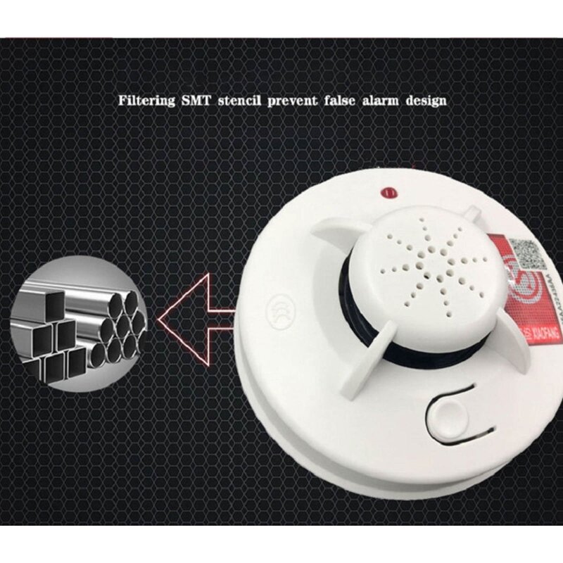 Detector de humo con batería, alarmas de fuego de 9V, fácil instalación, sonido ligero, seguro