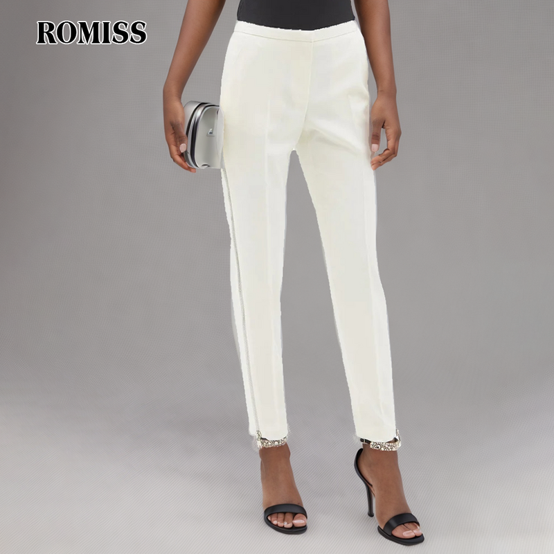 ROMISS solidny Patchwork spodnie ołówkowe dla kobiet z wysokim stanem zapinane na suwak wąskie spodnie z temperamentem moda damska