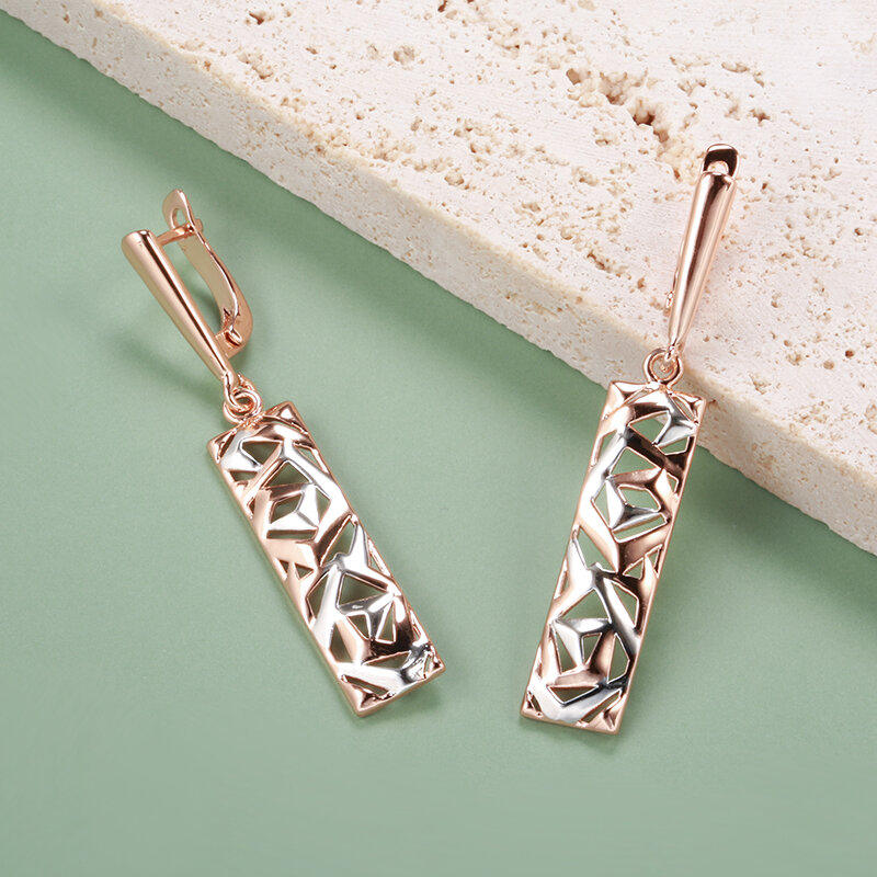 SYOUJYO Fashion Geometric Hollow Pendant Earrings 585 Rose Gold and Silver Dichroic Plating Wedding Fashion Jewelry Gift