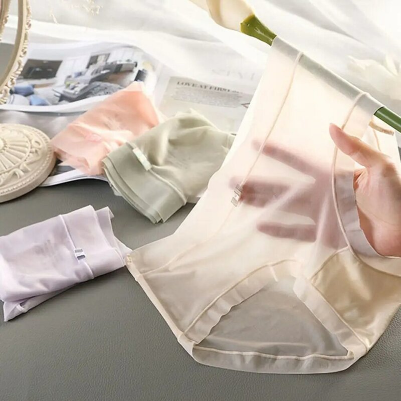 Breathable Transparent Underpants Underwear Briefs Cotton Crotch Sexy Lingerie Women Thong Traceless Panties Ice Silk Panties