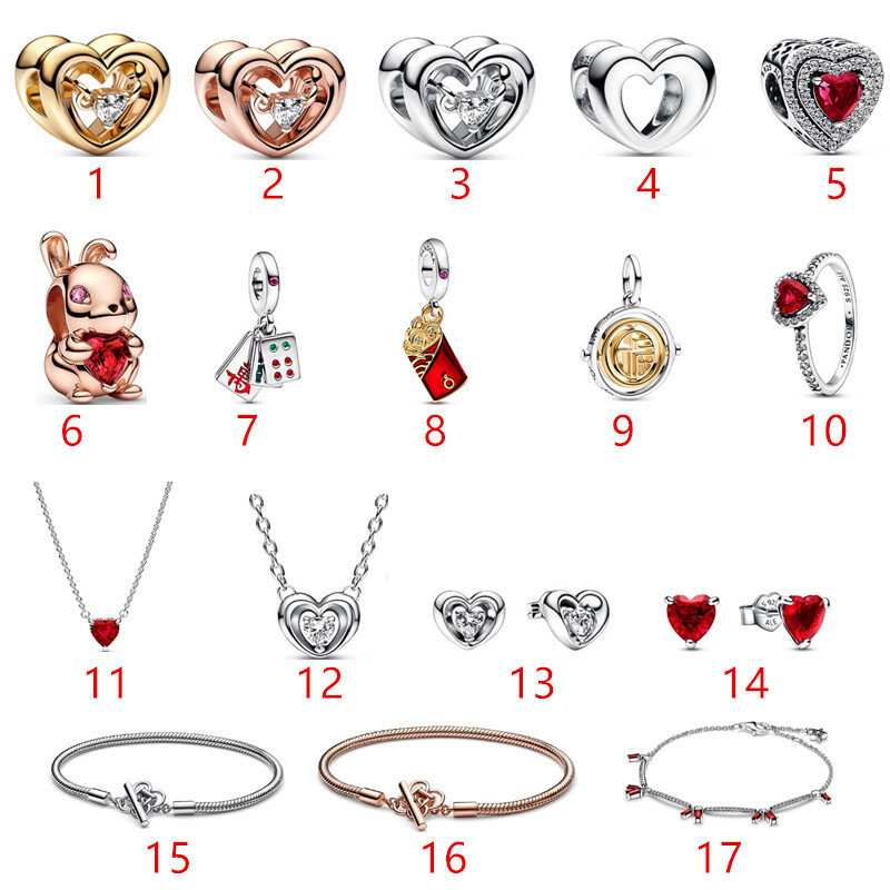 Благородное кольцо-подвеска из серебра 925 пробы с сердцем и бусинами подходит для браслетов, браслетов, ювелирных подарков