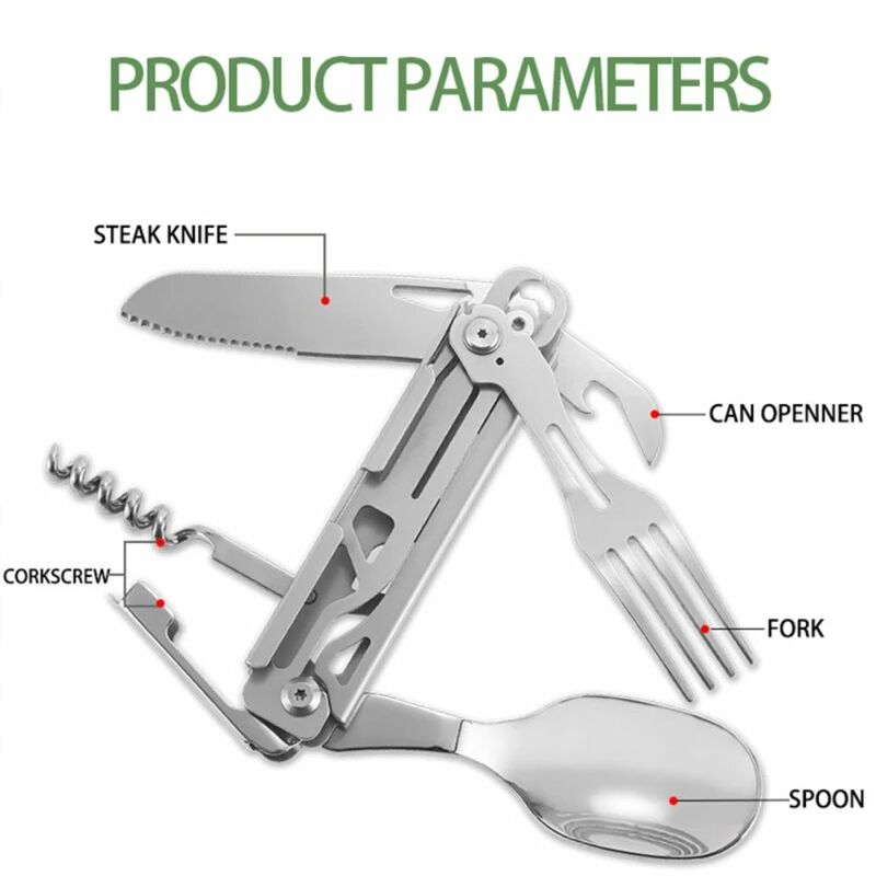 Искусственный нож из нержавеющей стали, Φ 6-in-1, уличная посуда, посуда для кемпинга, портативные столовые приборы, консервный нож