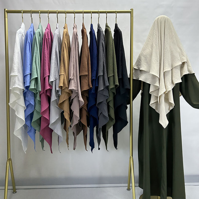 Khimar طبقتين جاز كريب طبقات مزدوجة جودة عالية مسلم أزياء متواضعة الصلاة طويلة الحجاب الجملة الملابس الإسلامية