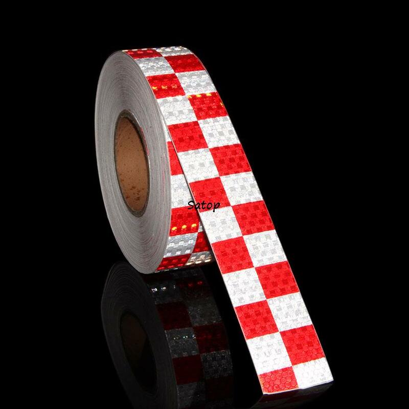 Homeycomb-PVC 체크 무늬 반사 경고 테이프, 롤 비닐 스티커 접착제 5Cm x 10M 빨간색 흰색 격자 반사 재료