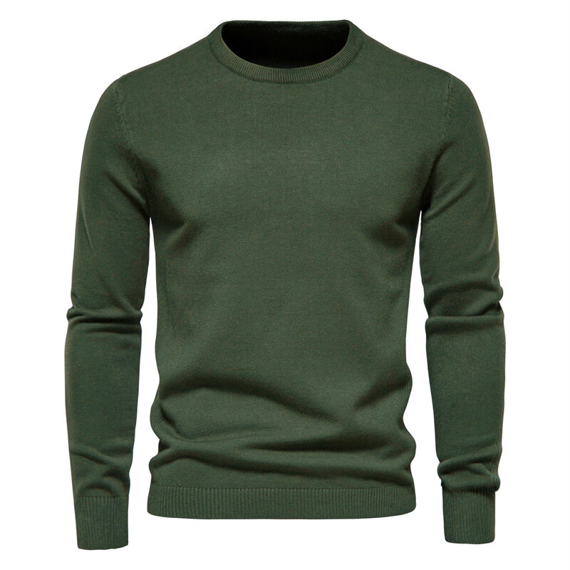 Sweter tebal leher bulat pria, 10 warna musim gugur/musim dingin Slim Fit rajut atasan lengan panjang pullover Solid