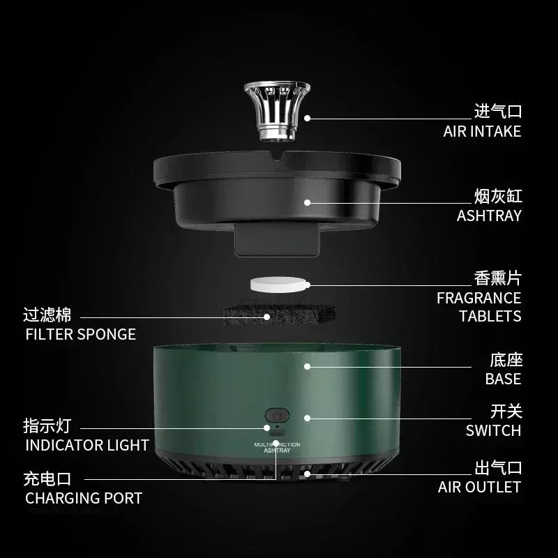 Multifunctional Smart Ashtray Household Rechargeable Smoke Removal Air Purification Machine Portable Cigar Ashtray