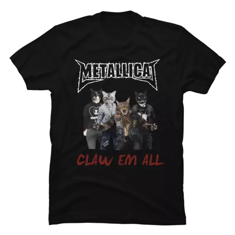 Funny Cat Meowtallica Cat Rock Music Print T-Shirts Rock Music Men Tops Fashion Oversized Tee Comfortable Unsiex Couple Wears
