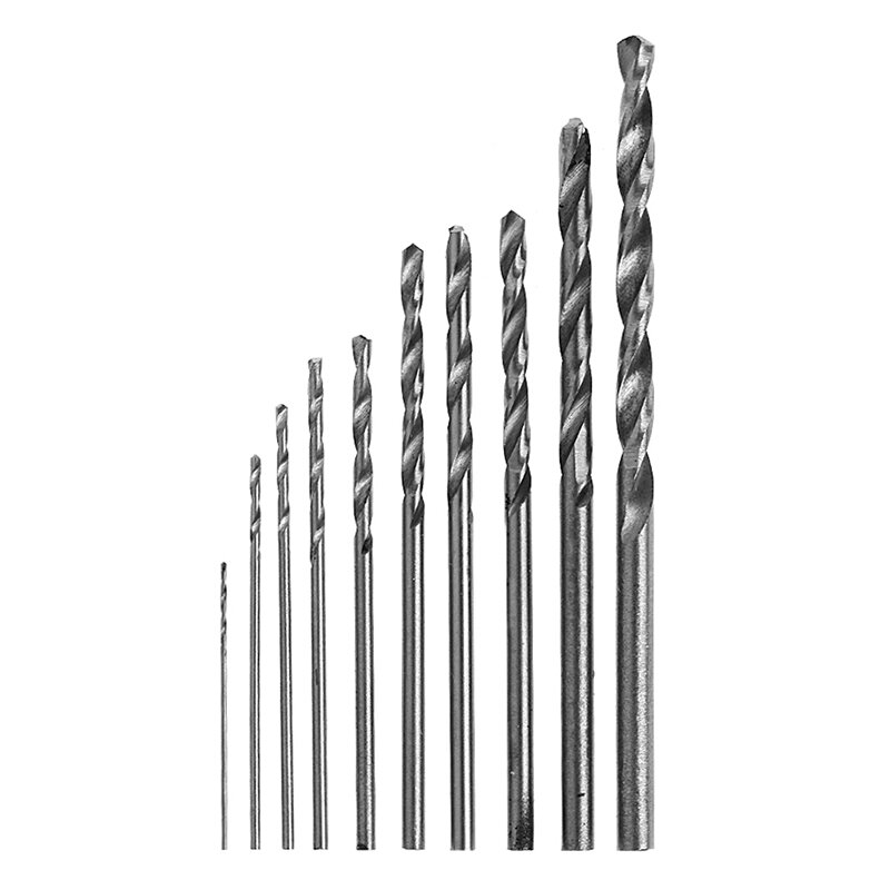 Set punte elicoidali in acciaio bianco HSS da 10 pezzi 0,5-3 mm per perforazione elettrica
