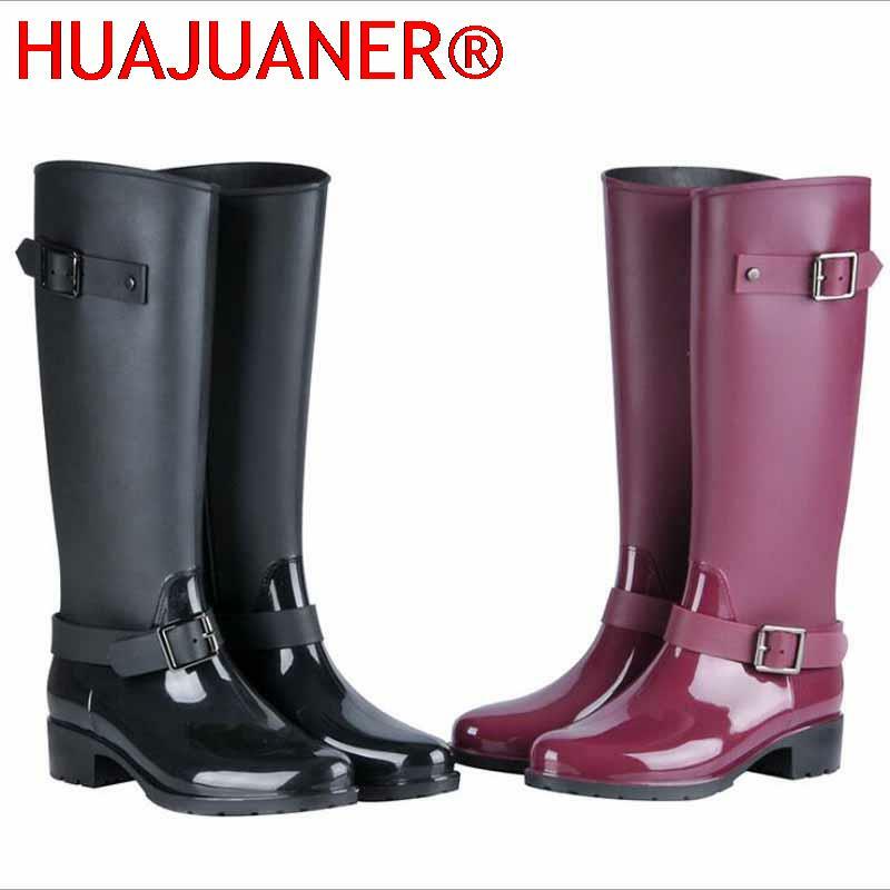 Botas altas con cremallera de estilo Punk para mujer, Botas de lluvia de Color puro, zapatos de agua de goma para exteriores, talla grande 36-41