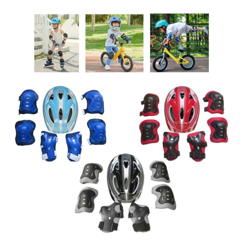7 pz/set ginocchiera di sicurezza per bambini accessorio per l'assorbimento del sudore resistente all'usura casco da ciclismo gomitiere per ginocchio equipaggiamento protettivo per l'equitazione