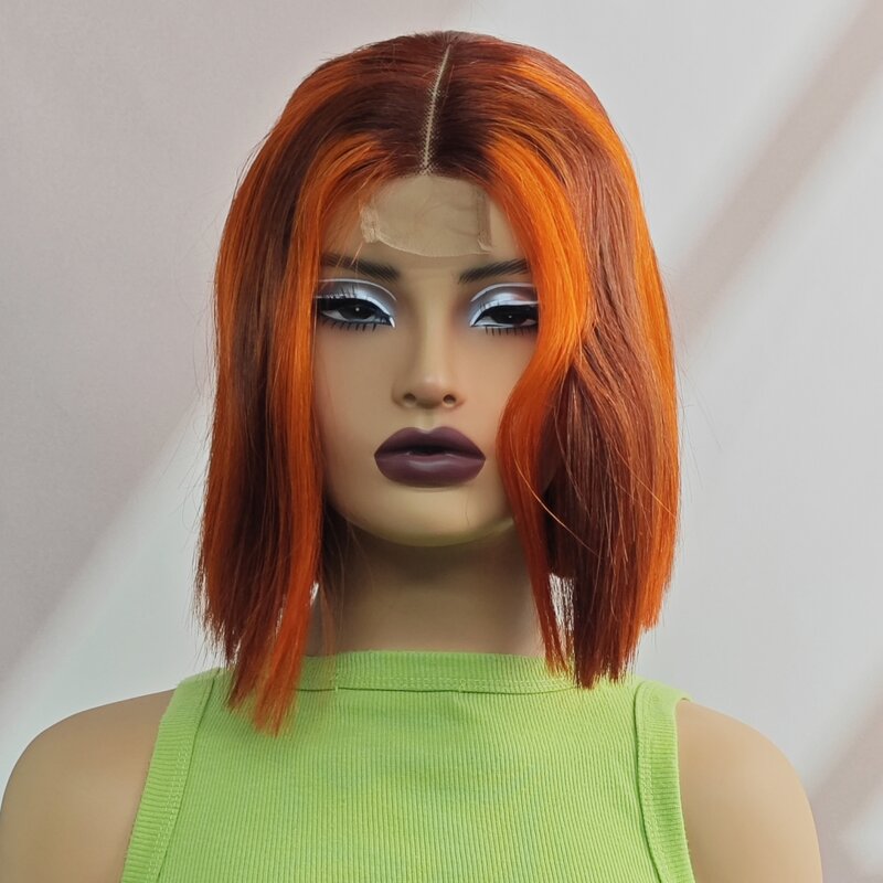 Peruka z prostym bobem o 180% gęstości P4-350 kolorowa peruka z ludzkich włosów 2x6 koronkowa peruka z prostymi perukami w prostym kolorze z brazylijskim włosem