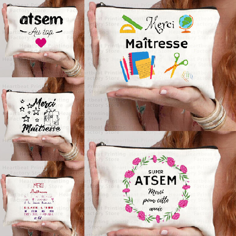 Bolsa de cosméticos de viaje con estampado francés de "Thank You Mistress" para mujer, estuche para lápiz labial, bolsas para regalo de regreso a la escuela